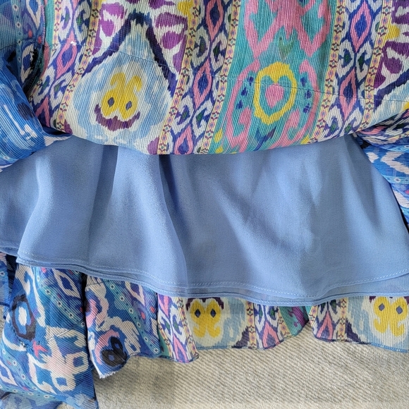 NWOT ZARA Geometric Mini Skirt Lined Asymmetric Hem Purple Blue Flowy Small - Picture 5 of 11